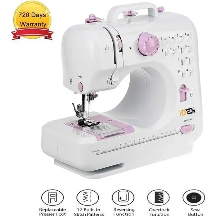 Machine à coudre électronique - Couture Double - 12 Points - Portable Multifonction - Ménage Réglable - Automatique LED