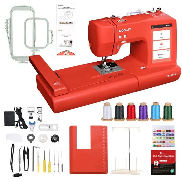 Machine à coudre et à broder 2-en-1 EOC05 (rouge)