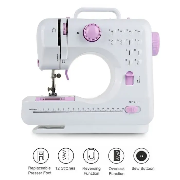 Machine à Coudre - HSTURYZ - 12 Points - Blanc-Rose - Métal Plastique ABS