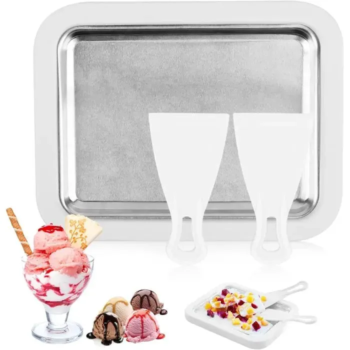 Machine à Crème Glacée Instantanée Ice Roll Plaqueen Machine à Glace Roulée Avec 2 Spatules Plaque à Glace Roulée