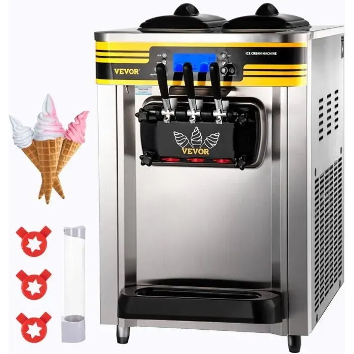 Machine à Crème Glacée Molle -VEVOR - 22-30L-h 2350W 6L Machine à Glace Italienne Trémie - 3 Saveurs