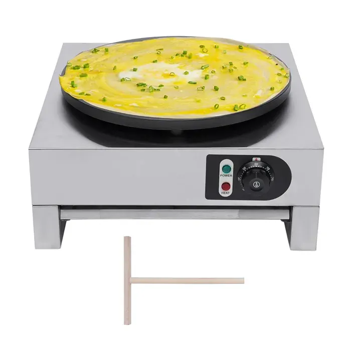 Machine à crêpes électrique professionnelle 3000 W - Plaque à crêpes anti-adhésive avec écarteur en bois