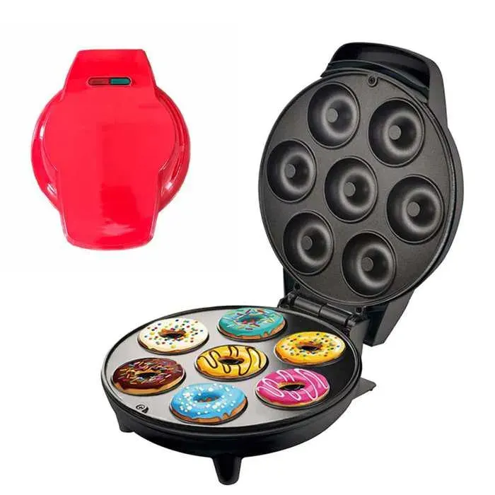 Machine à Donuts 1200W 7 Cavités Appareil à Mini Donuts Antiadhésif Chauffage Double Face pour Petit-Déjeuner Goûter Blanc