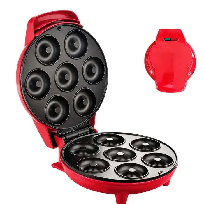 Machine à Donuts 1200W 7 Pièces Double Chauffage Revêtement Antiadhésif Contrôle Température Indicateur Lumineux