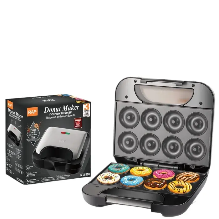 Machine à Donuts RAF R2586Q 750W Gaufrier Beignets Machine à Gâteaux Ronds Petit Déjeuner 220V
