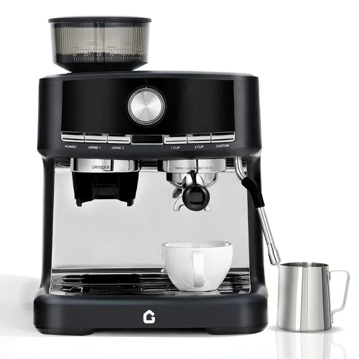 Machine à espresso professionnelle - LUNSY - Pompe italienne 20 bars - Moteur 1550 W - Broyeur conique 30 réglages — coloris Noire