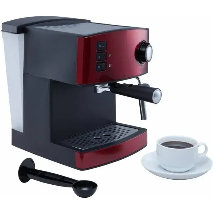Machine à espresso rétro - ADLER - Rouge - 15 bar - Café moulu - Piston