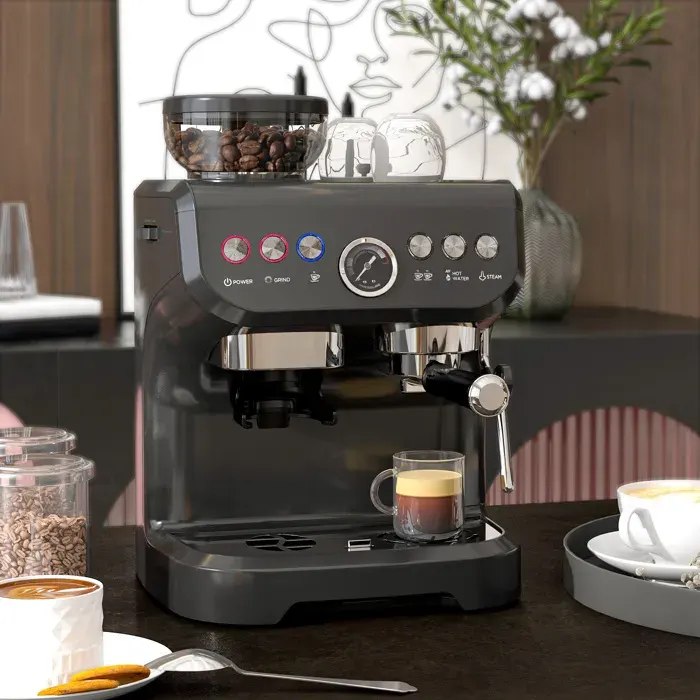 Machine à expresso 1600W avec moulin à grains buse vapeur pompe italienne 15 bars réservoir deau 2 L noir