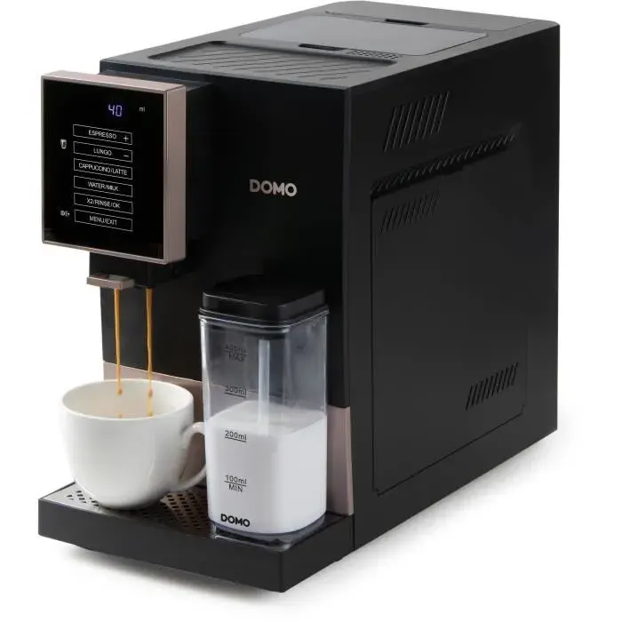 Machine à expresso automatique avec broyeur - DOMO - DO743K - 19 bar - 6 recettes café - 1350 W - Noir