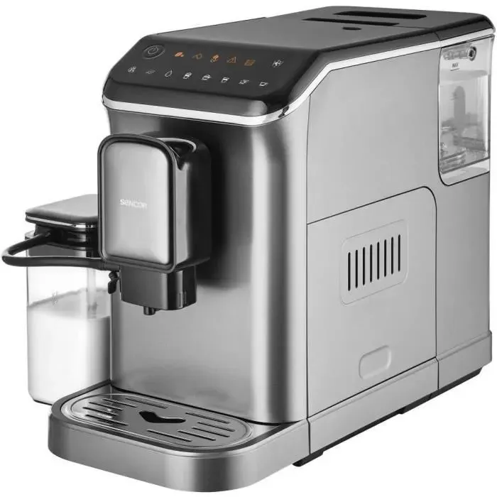 Machine à Expresso Automatique Sencor SES 8000BK - Broyeur à Grains 15 Réglages Mousseur à Lait Écran Tactile Titane