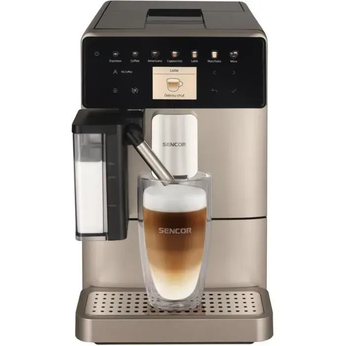 Machine à expresso automatique Sencor SES 9350CH - Broyeur à grains intégré - Buse vapeur cappuccino - 19 bars - Noir/Argent