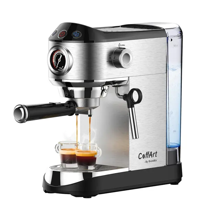 Machine à expresso avec buse vapeur pour une ou deux tasses (tamper à café + tapis de tassage inclus)