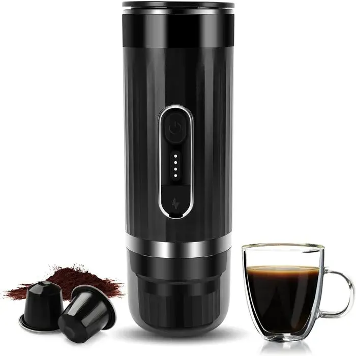 Machine à Expresso Électrique Portable Chauffage Rapide 3-4 Min Extraction Puissante Cafetière Compacte pour Voyage Camping Bureau