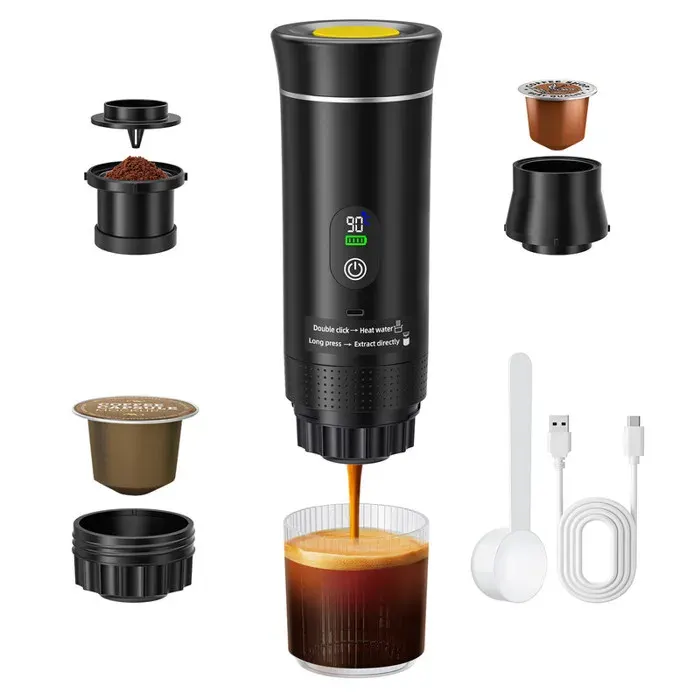Machine à expresso électrique portable compatible capsules et café moulu chauffage instantané pour la voiture et lextérieur