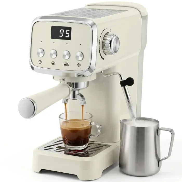 Machine à expresso - HOMCOM - 20 bars - buse vapeur à mousse de lait réservoir deau amovible 12 L - ABS - 32x17x31cm - crème