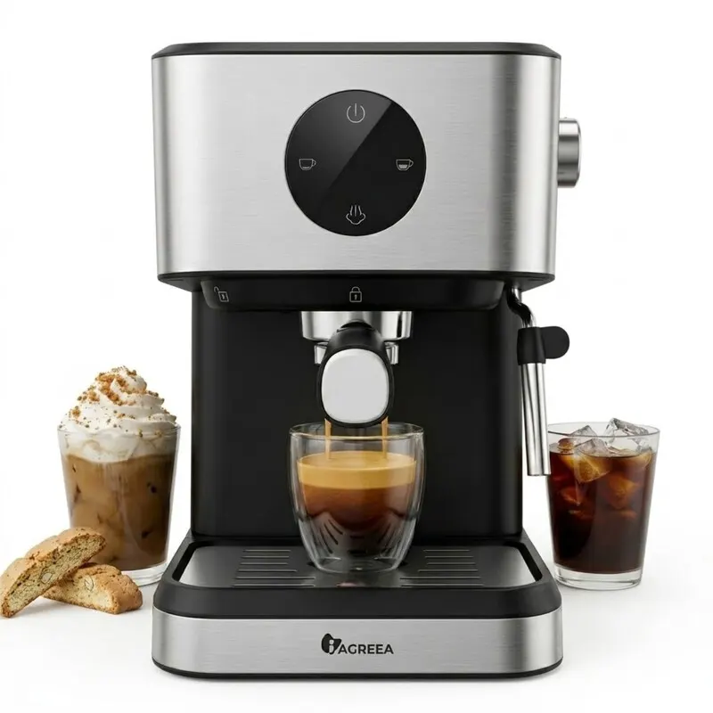 Machine à expresso IAGREEA 20 bars avec mousseur à lait vapeur, réservoir 1.5L, pour cappuccino maison, acier inoxydable et chauffe-tasses