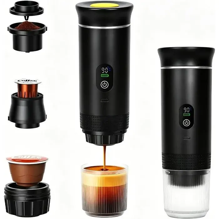 Machine à Expresso Portable 3 en 1 Batterie Auto-Chauffante USB Rechargeable avec Affichage Numérique pour Café Voyage Camping
