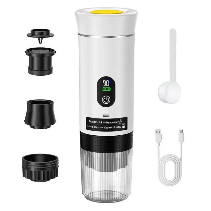 Machine à Expresso Portable 3 en 1 – Café Électrique de Camping Auto-Chauffante Compatible Café Moulu et Capsules