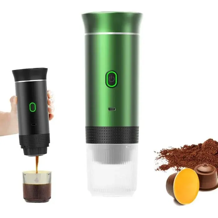 Machine à expresso portable 3-en-1 -HAWUJ- auto-chauffante 4-6 min charge Larg Times vert - pour offrir cadeau