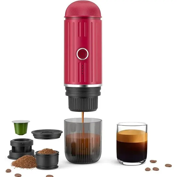 Machine à expresso portablecafetière électrique rechargeable 12 Vchauffage en un cliccompatible avec les capsules NS et Rouge