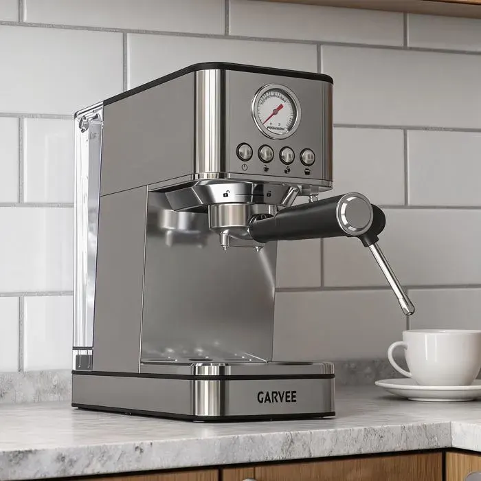 Machine à expresso semi-automatique 20 bars – Acier inoxydable – Chauffage Thermoblock – Mousseur à lait intégré – Réservoir 17 L
