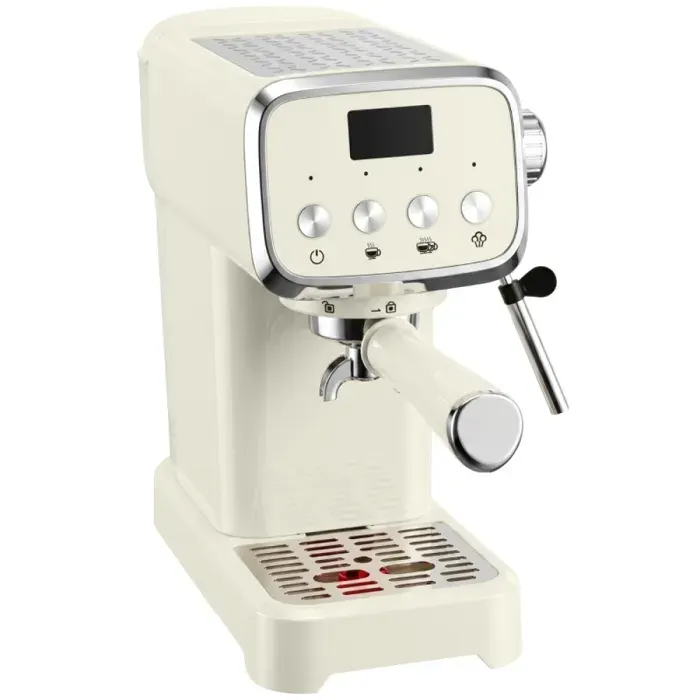 Machine à expresso semi-automatique 20 bars porte-filtre mousseur à lait réservoir amovible 12 L 1350 W blanc crème