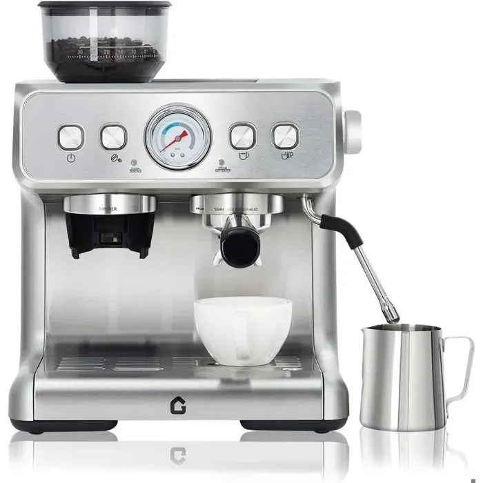 Machine à expresso semi-automatique avec broyeur intégré - Pression 20 bars 30 réglages de mouture Réservoir 28 L Buse vapeur