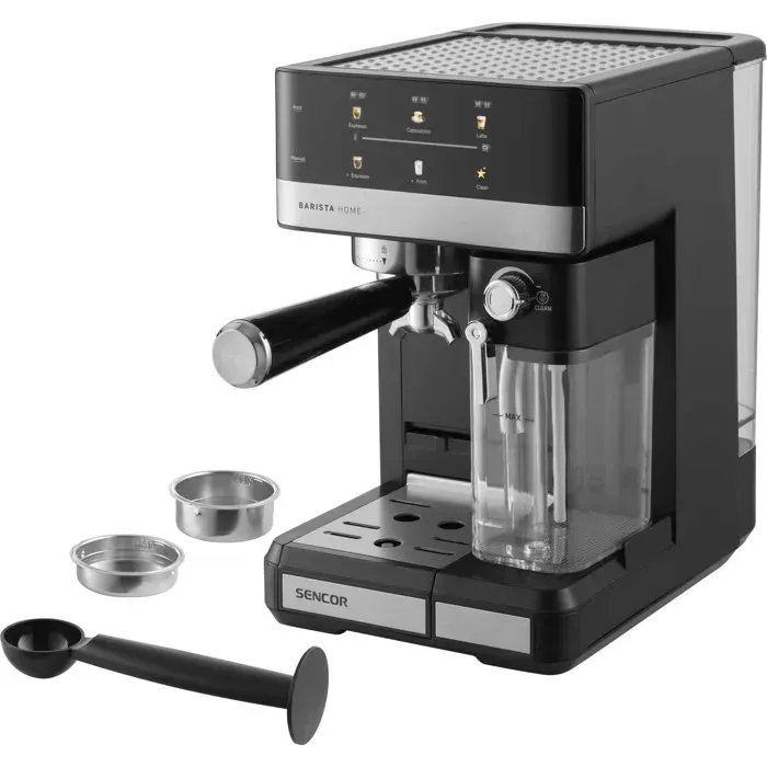 Machine à expresso Sencor SES 4060BK - Cappuccino et latte automatiques - Réservoir lait 500 ml - 20 bars - Noire