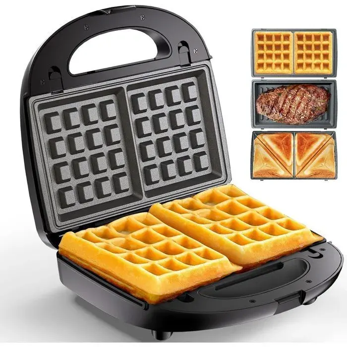 Machine à gaufres et à sandwichs - 3 en 1- 750W Chauffage double face facile à nettoyer et à ranger.