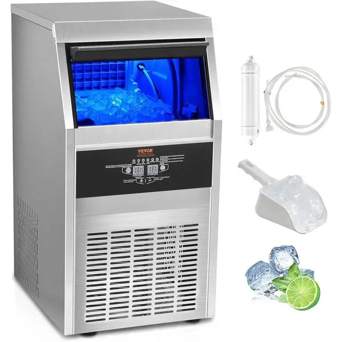 Machine à Glace Commerciale - VEVOR - 41kg/jour - Auto Nettoyage - Pompe de Drainage Électrique - 11kg Capacité