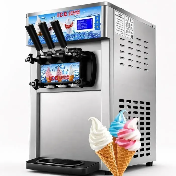 Machine à glace italienne professionnelle 3 saveurs – 18 L/h 1200 W 2 trémies 3 L écran LCD nettoyage 1 clic yaourt glacé
