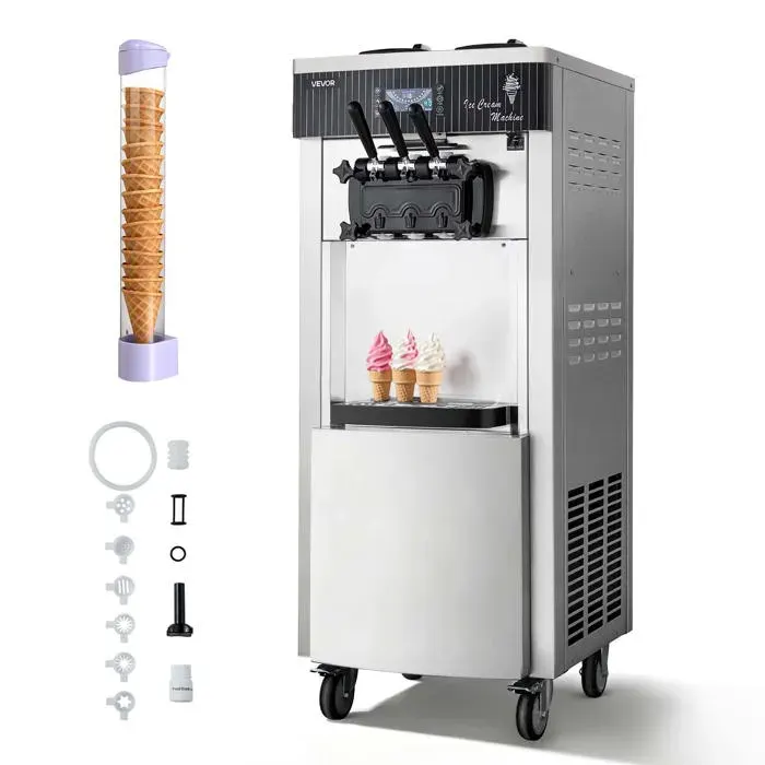 Machine à Glace Molle Commerciale-VEVOR-Machine à Crème Glacée sur Pied 20-28 L/h-Pré-refroidissement Autonettoyage