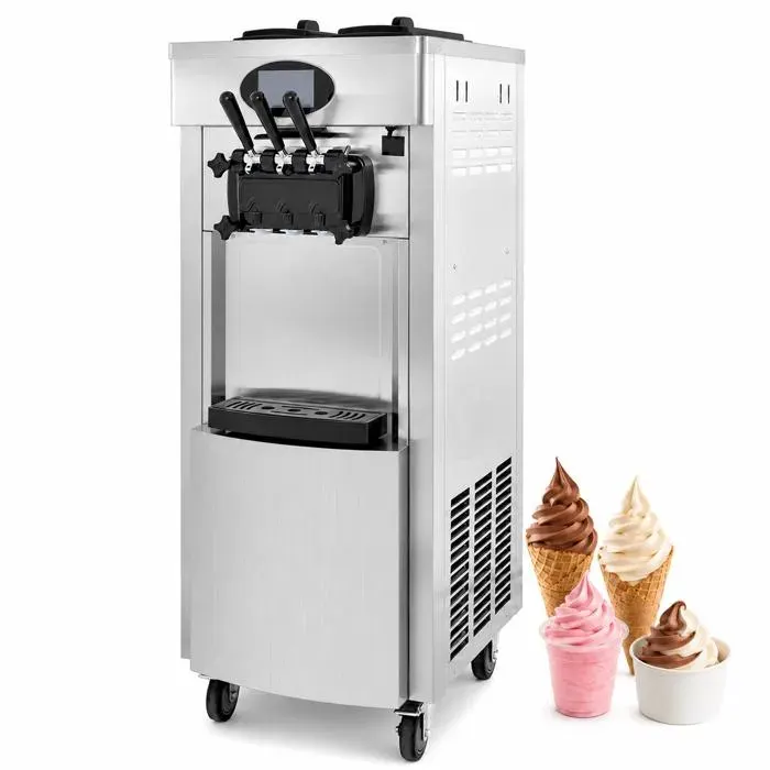 Machine à glace molle pro 2200W – 20-28L/h 3 parfums écran LCD – pour bars/cafés/resto