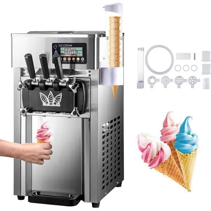 Machine à glace molle professionnelle 1200W – 18L/h – écran LCD – alarme manque mélange – pour bar/café/restaurant/maison