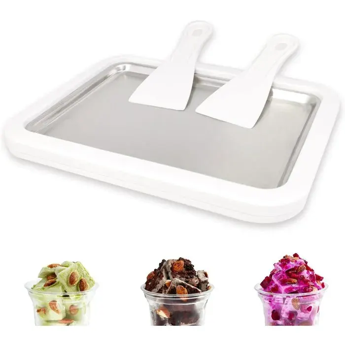 Machine à Glace Roulée Appareil à Glace DIY avec 2 Spatules pour Famille et Enfants Fabrication de Glace Maison(26*21)