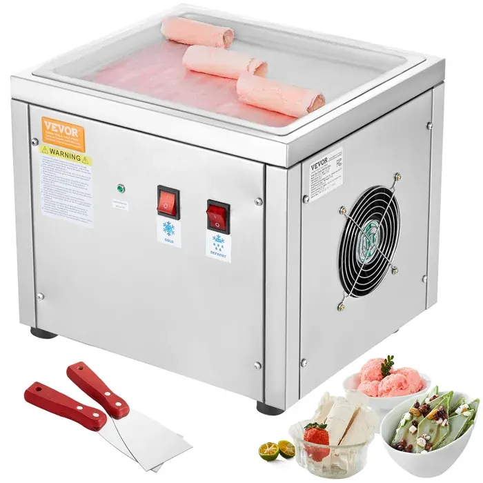 Machine à glace roulée - VEVOR - CBJF-1DC280 - Plaque 28x24x2 cm - Inox 304 - 16 kg — coloris Blanche