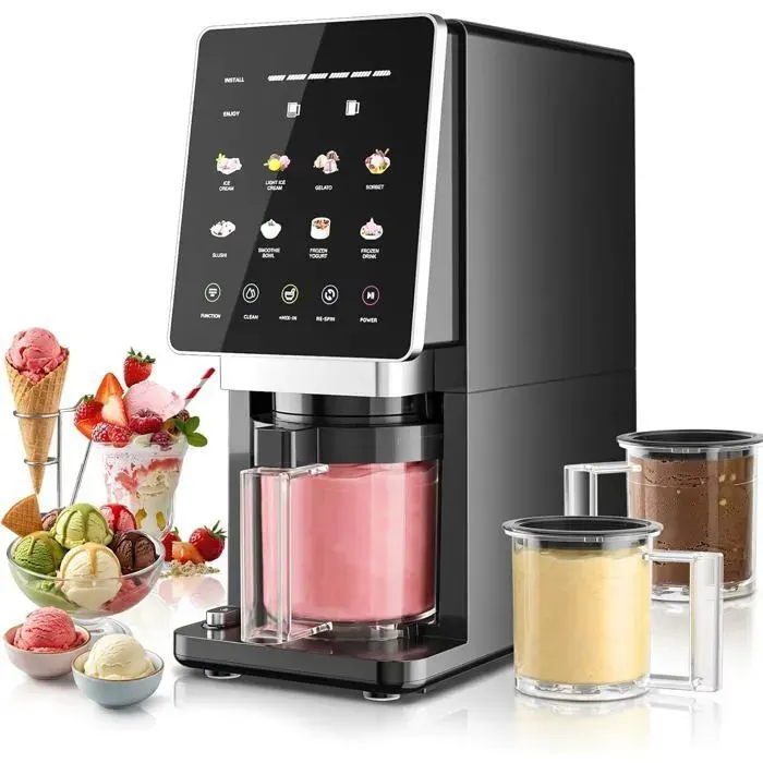 Machine à Glace TEENDOW - 3 Bols 500 ML - l’italienne Intégré - Fonction autonettoyante - Pavé tactile intelligent