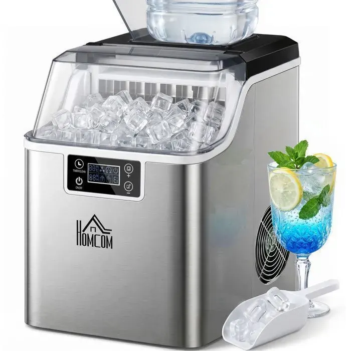 Machine à Glaçons 20 kg/24h - 24 Glaçons en 14 Min - Réservoir 32L avec Auto-Nettoyage - Épaisseur Réglable - Silencieux 48dB
