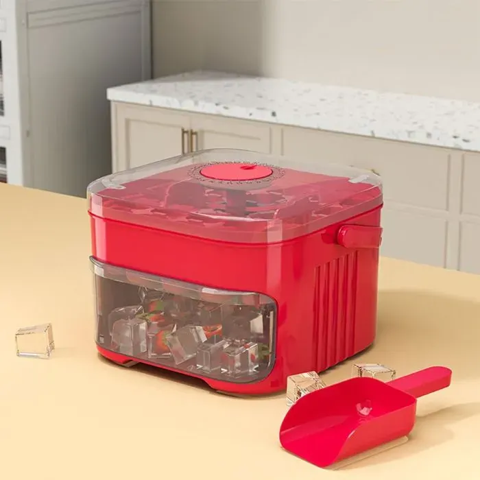 Machine à glaçons à 50 cubes avec capuchon de presse facile grande capacité Double couche stockage de glace domestique bo[BB72] — coloris Blanc