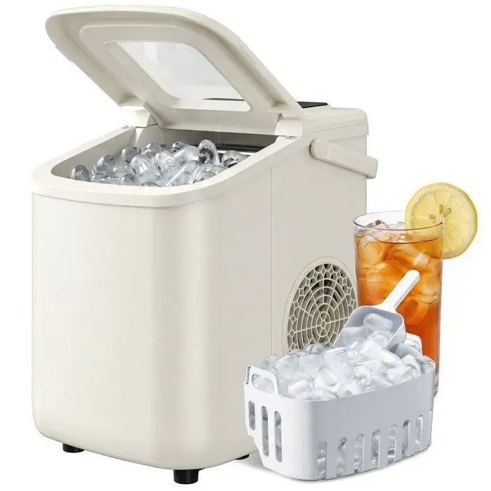 Machine à glaçons – Autonettoyante – 12kg/24h 9 glaçons en 7min 2 tailles réservoir 12L – Beige