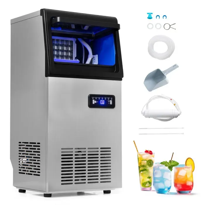 Machine a Glacons avec Écran GIANTEX Générateur de Glaçons 50kg par Jour avec Minuterie 24h Stockage 11kg 36 Cubes en 13 Min