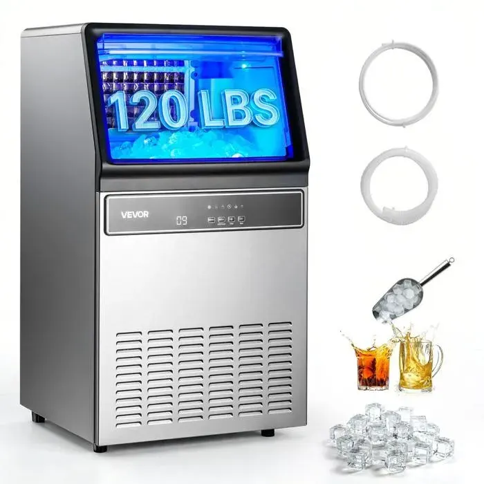 Machine à glaçons commerciale 59 kg jour stockage 15 kg en inox avec écran LED et nettoyage automatique pour restaurant bar