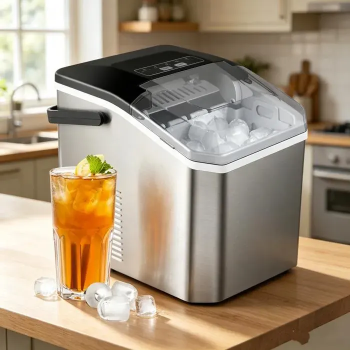 Machine à Glaçons Compacte pour Maison 9 Glaçons Ronds en 6-8 min Réservoir 1.3L Production 12kg/24h Auto-Nettoyant Inox