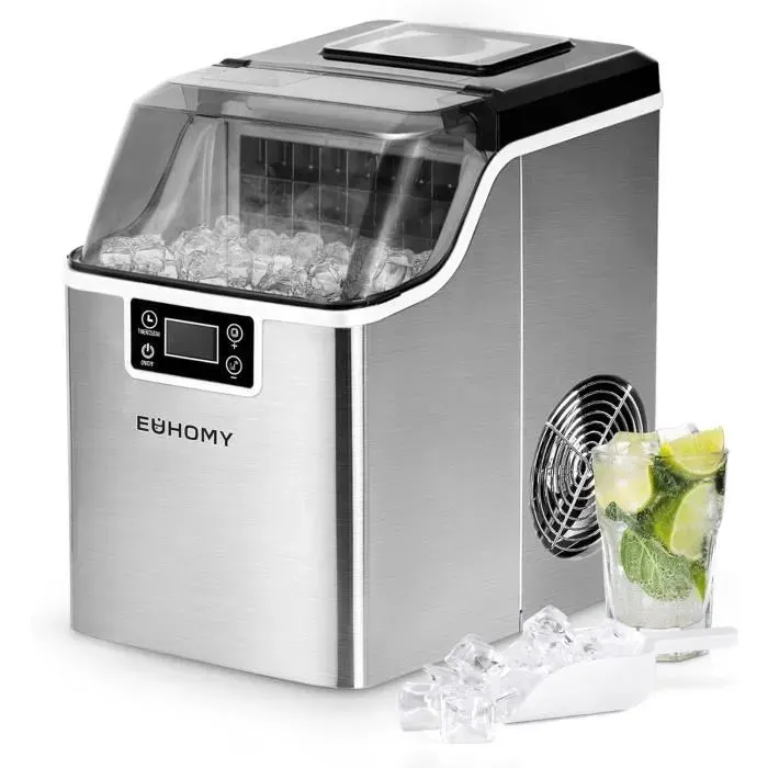 Machine à glaçons - EUHOMY - Auto-nettoyante - 24 glaçons en 13 min - 32 l - Acier inoxydable