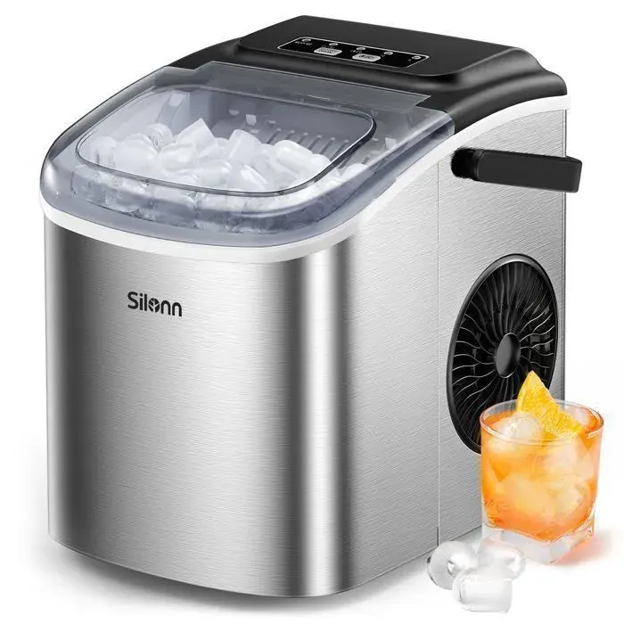 Machine à Glacons Nugget Silonn 12 kg/jour Blanc argenté Glace Écrasée Minuterie App Connectée
