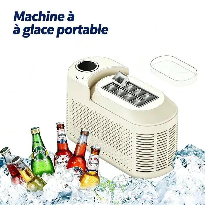 Machine à Glaçons Portable 0.5L 220V – 8 Glaçons en 10 min – Silencieuse 40 dB – Pour Apéro Camping Voyage en Van