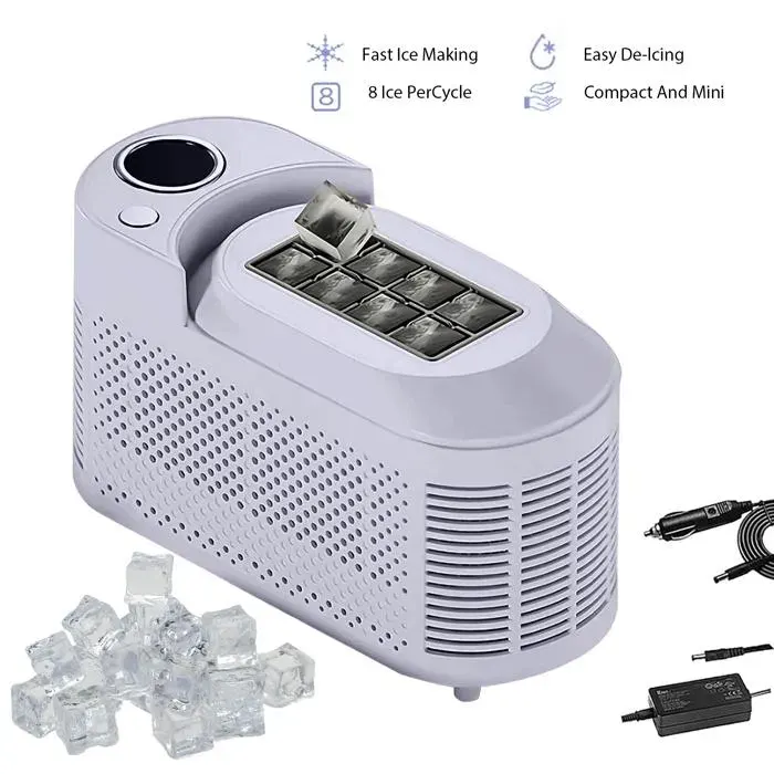 Machine à glaçons portable 0.5L- Mini machine à glaçons - 10 Glaçons en 8 Minutes - Autonettoyante -Réservoir deau amovible Violet