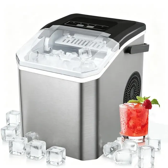 Machine a Glacons portable avec poignée 12kg par jour 9 cubes en 6 minutes 2 Tailles de Glaçons pour maison cuisine camping