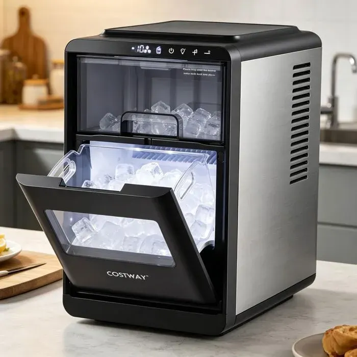 Machine à Glaçons Portable GIANTEX 16 Cubes Croissant en 15 Min 12kg/24h 11 Épaisseurs Réglables Auto-Nettoyage Minuterie