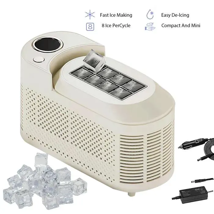 Machine à glaçons portable - Mini machine à glaçons 0.5L - 10 Glaçons en 8 Minutes - Autonettoyante - Muet-Réservoir deau amovible